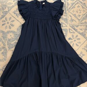 Elegant Navy Blue Ruffled Dress